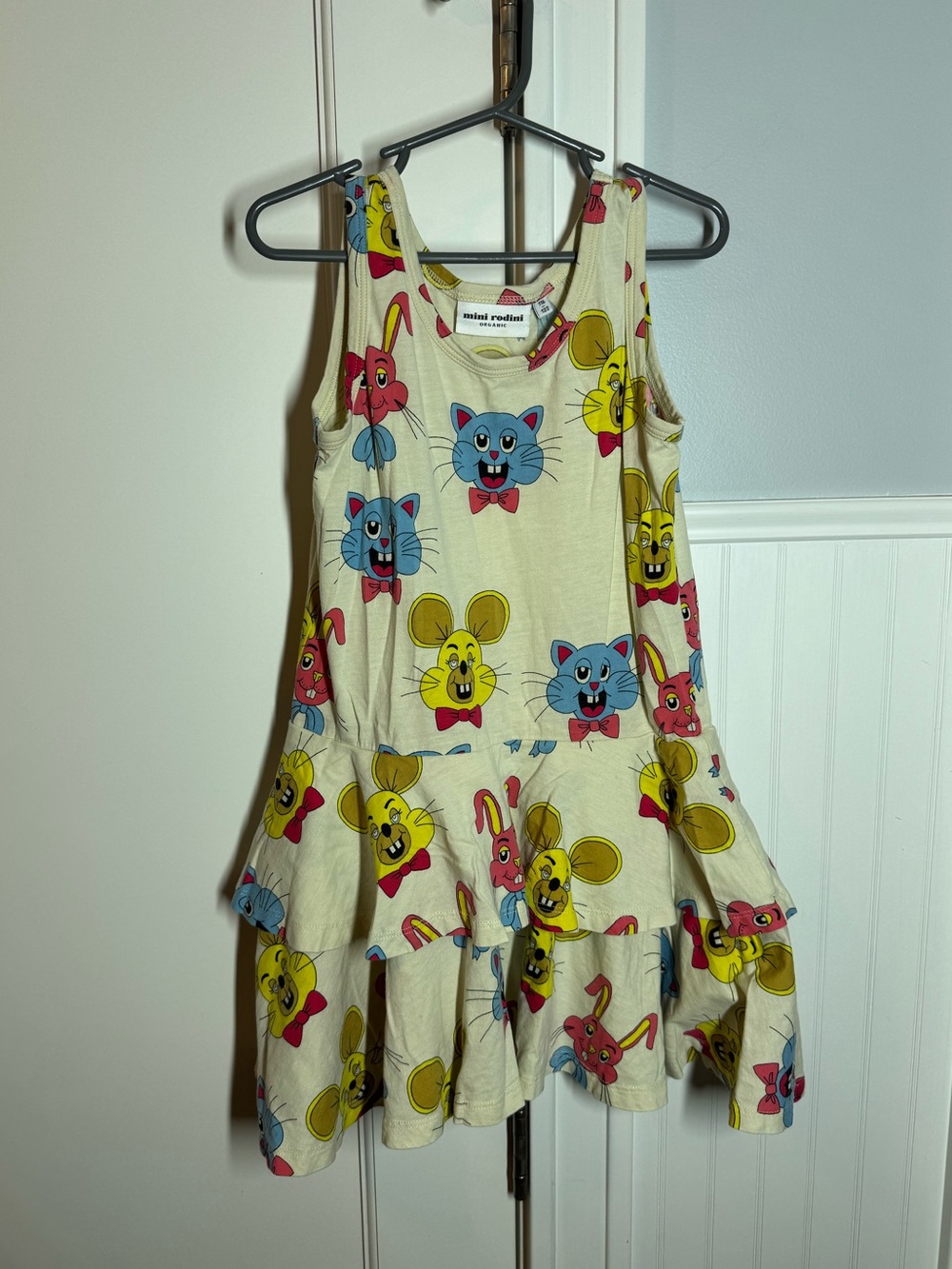 Mini rodini cat mouse tiered tank dress size 5-7 organic cotton